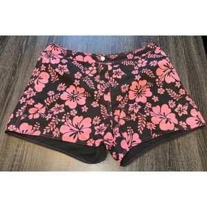 Girls Girl Black Pink Hawaiian Floral Board Shorts Retro Surf Swimwear Y2K Style